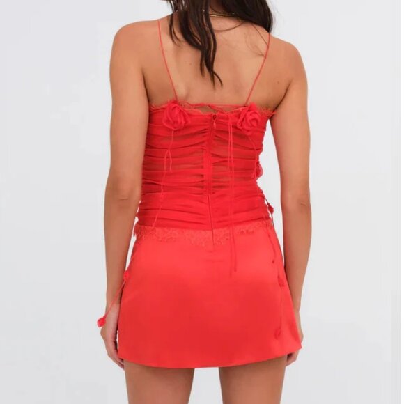 NWT FOR LOVE AND LEMONS ANGELA RED ROSE BUD CHIFFON & SATN MINI DRESS SIZE XS - Picture 3 of 13
